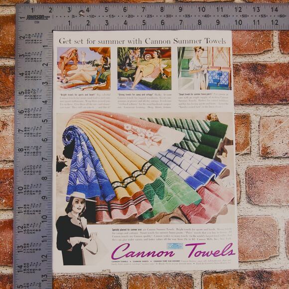 1940 Vintage Cannon Towels Print Ad Colorful Summer Towels Retro Home Decor - Picture 3 of 12